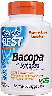 Book Cover Doctor's Best Bacopa with Synapsa, Non-GMO, Vegan, Gluten Free, Soy Free, Helps Enhance Memory, 320 mg, 60 Veggie Caps
