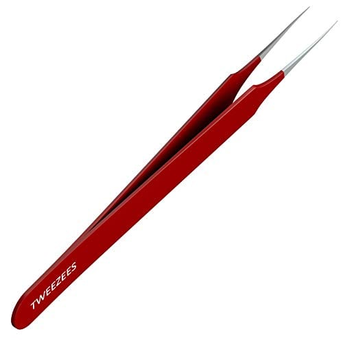 Book Cover Ingrown Hair Tweezers | Pointed Tip | Red | Precision Stainless Steel | Extra Sharp and Perfectly Aligned for Ingrown Hair Treatment & Splinter Removal For Men and Women | By Tweezees