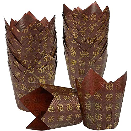 Book Cover Brown Cupcake Wrappers, Tulip Muffin Liners for Birthdays, Weddings (100 Pack)