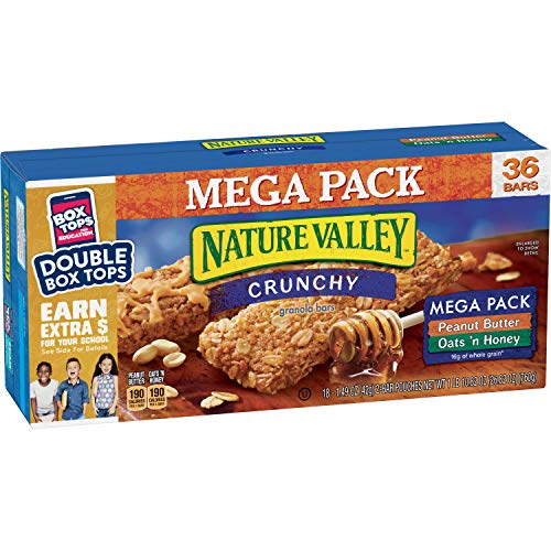 Book Cover Nature Valley Granola Bars, Crunchy, Mega Pack of Peanut Butter and Oats 'n Honey, 36 Count, Pack of 1