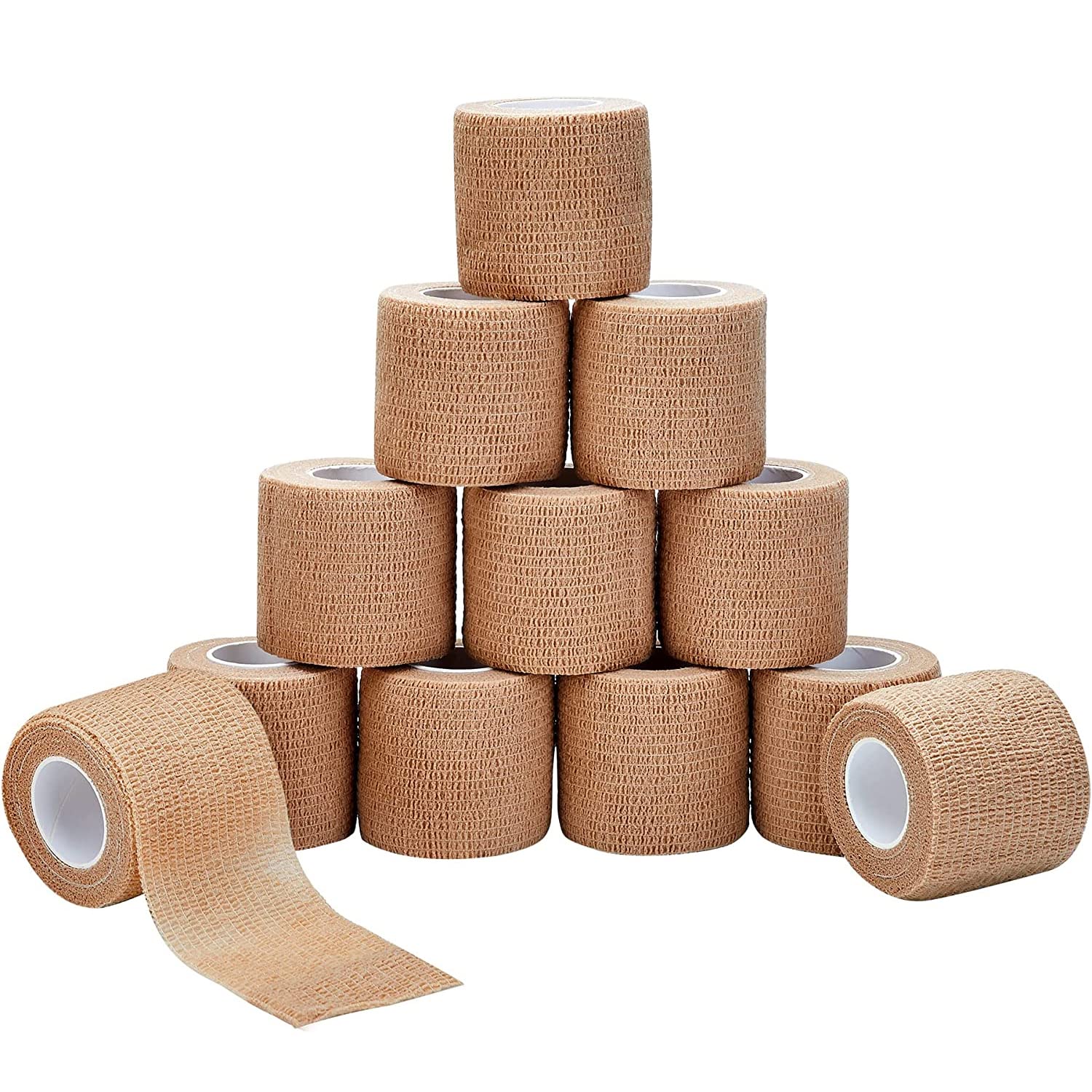 Book Cover Self Adhesive Bandage wrap - 2 Inches by 5 Yards Cohesive Bandage for All Sports (Pack of 12) | Brown Non-Woven Self adhering Bandage Wrap | Breathable Athletic Tape for Wrists, Knee and Ankle 2 Inch 12 pack