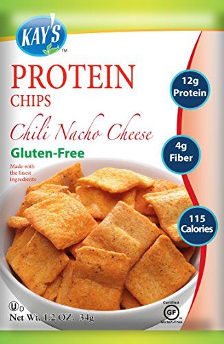 Book Cover Kay's Naturals Protein Chips, Chili Nacho Cheese, Gluten-Free, Low Fat, Diabetes Friendly All Natural Flavorings, 1.2 Ounce (Pack of 60), White < Brown, (225v-6/6-3s)