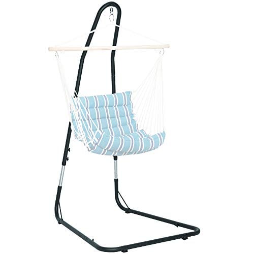 Book Cover Best Choice Products Adjustable Weather-Resistant Metal Curved Hammock Chair Swing Stand w/Rubber Feet and Galvanized Steel Hook, Black