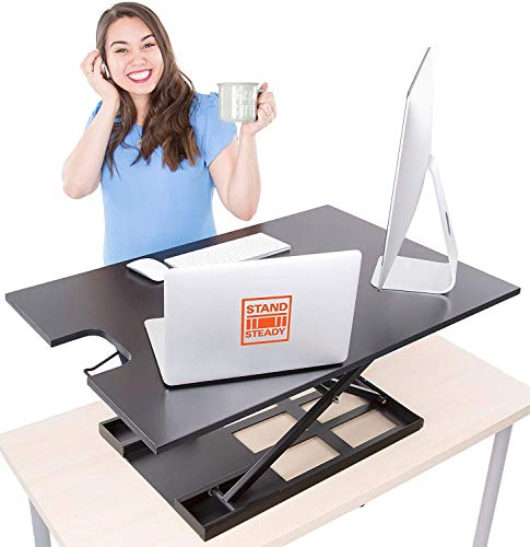 Book Cover X-Elite Pro XL Standing Desk Converter | Instantly Convert Any Surface to a Stand up Desk | Extra Large Sit to Stand Desk Converter | Easily Fits 2 Monitors (36 inches | Black)