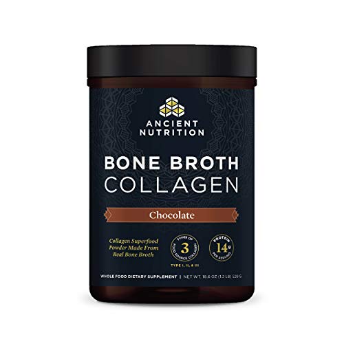 Book Cover Bone Broth Collagen Powder Chocolate, Formulated by Dr. Josh Axe, Food-Sourced Hydrolyzed Multi Collagen Supplement, Supports Joints, Skin and Nails, Non GMO Made Without Gluten & Dairy, 18.6oz