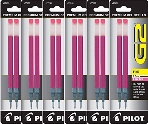 Book Cover Value Pack of 6 - Pilot G2 Gel Ink Refills for Rolling Ball Pen, Fine Point, Pink (77253)