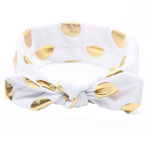 Book Cover Baby Girls Gold Dots Bronzing Headband Cotton Turban Knotted Hair Bow Hairband JA60 (1# White)