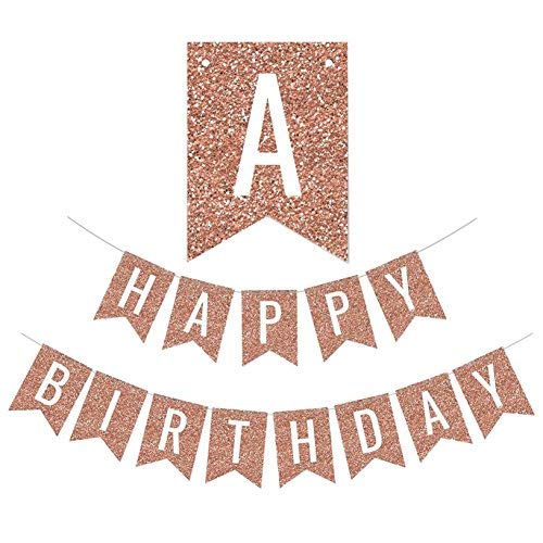 Book Cover Rose Gold Black Theme Happy Birthday Banner Flag Bunting Paper Circle Confetti Garland Swirl Streamers Honeycomb Ball for Birthday Party Decoration