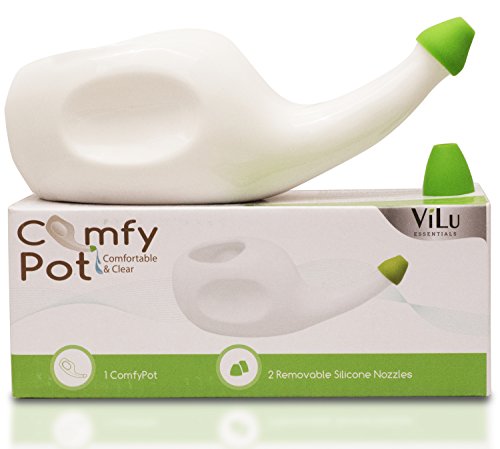 Book Cover END of Year Sale: ComfyPot | Ergonomic Ceramic Neti Pot Sinus Rinse | Natural Pressure, Congestion & Infection Treatment