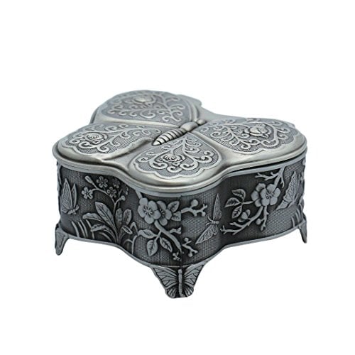 Book Cover Multifit Antique Metal Butterfly Jewelry Box Rose Engraving Trinket Jewelry Storage Gift(Butterfly)