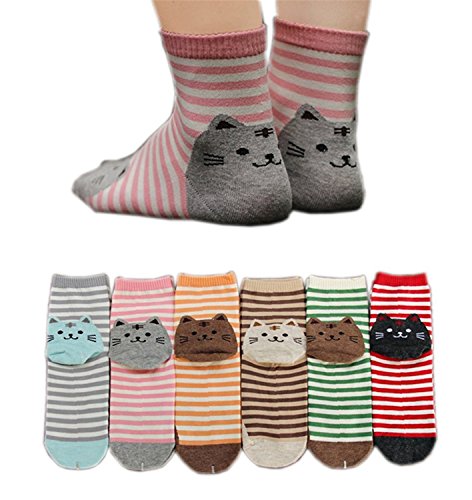 Book Cover Pack of 5 Womens Cute Animals Cat Socks Girls Warm Novelty Funny Cartoon Cotton Crew Socks Gifts
