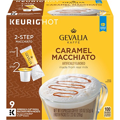 Book Cover Gevalia Caramel Macchiato Espresso K-Cup Coffee Pods & Froth Packets (36 Pods and Froth Packets, 4 Packs of 9)