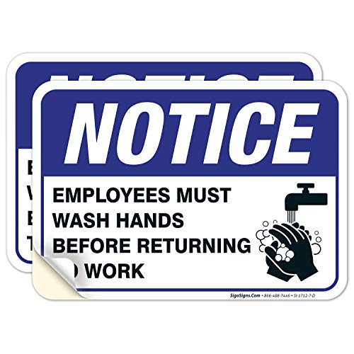 Book Cover Sigo Signs Employees Must Wash Hands Sign Large 10 X 7 Vinyl Stickers for Indoor or Outdoor Use