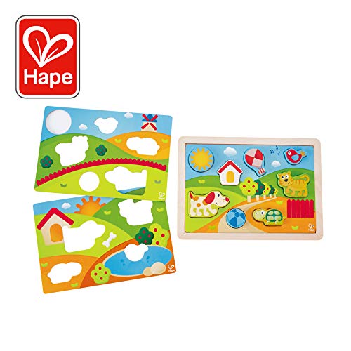 Book Cover Hape Sunny Valley Puzzle 3 in 1| Animal Wooden Maze Toy, Multicolored Jigsaw Puzzle for Toddlers