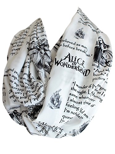 Book Cover Etwoa's Lewis Carroll Alice in Wonderland Book Quotes White Infinity Scarf, Large