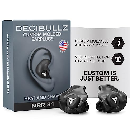 Book Cover Decibullz - Custom Molded Earplugs, 31dB Highest NRR, Comfortable Hearing Protection for Shooting, Travel, Swimming, Work and Concerts (Black)