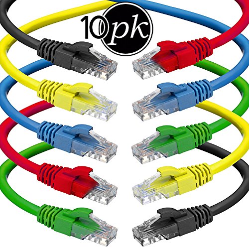 Book Cover Cat6 Ethernet Cable - 6 ft 10-Pack (1.8m) Cat 6 RJ45, LAN, Utp, Network, Patch, Internet Cable - 6 feet