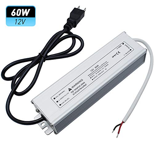 Book Cover LightingWill Waterproof IP67 LED Power Supply Driver Transformer 60W 110V AC to 12V DC Low Voltage Output with 3-Prong Plug 3.3 Feet Cable for Outdoor Use