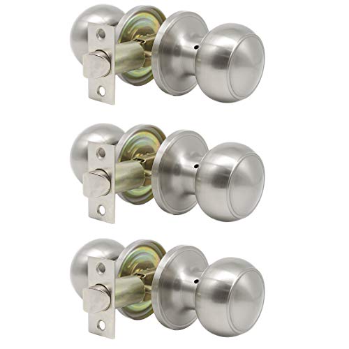 Book Cover Probrico Satin Nickel Passage Door Knobs Handles for Hall and Closet Lockset Leverset 3 Pack