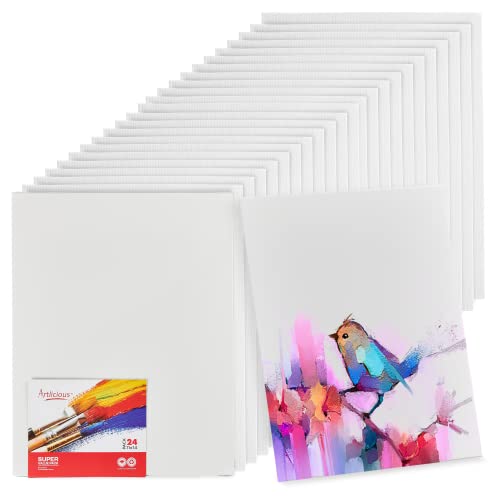 Book Cover Artlicious Canvases for Painting - Pack of 12, 11 x 14 Inch Blank White Canvas Boards - 100% Cotton Art Panels for Oil, Acrylic & Watercolor Paint