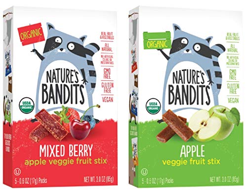 Book Cover Nature's Bandits Organic Fruit & Veggie Stix, Variety Pack (Mixed Berry & Apple), 0.6 Ounce 5 Pack (2 Count) Gluten Free, Vegan, Kosher