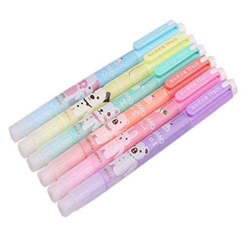 Book Cover lotusflowert Pack of 6 Cute Kawaii Novelty Cartoon Colored Assorted Animals Double Highlighter Pen Office School Supplies Students Children Gift (Color May Vary)