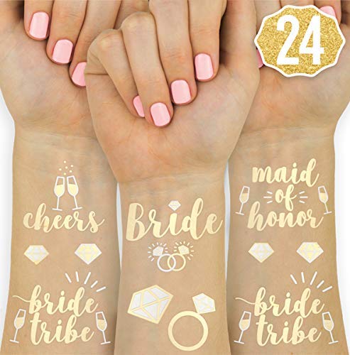Book Cover xo, Fetti Bachelorette Party Tattoos - Bride Tribe, Maid of Honor - 24 Metallic Styles - Bridal Shower Favor and Decorations