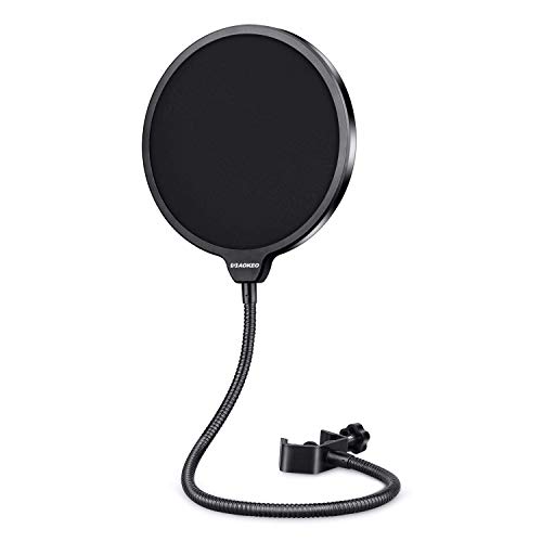 Book Cover Aokeo Professional Microphone Pop Filter Mask Shield For Blue Yeti and Any Other Microphone, Dual Layered Wind Pop Screen With A Flexible 360° Gooseneck Clip Stabilizing Arm