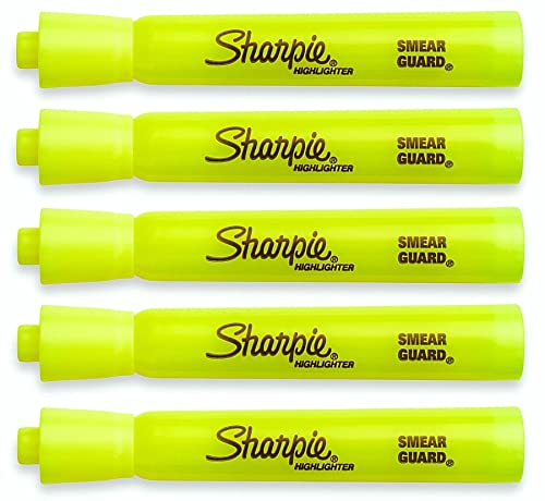 Book Cover Sharpie Accent Tank-Style Highlighters, 5 Colored Highlighters (5 Fluorescent Yellow)