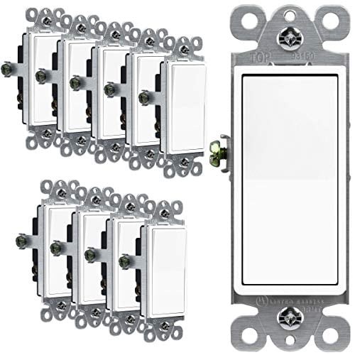 Book Cover ENERLITES 3-Way Decorator Paddle Rocker Light Switch, Gloss Finish, Single Pole or Three Way, 3 Wire, Grounding Screw, Residential Grade, 15A 120V/277V, UL Listed, 93150-W-10PCS, White (10 Pack)