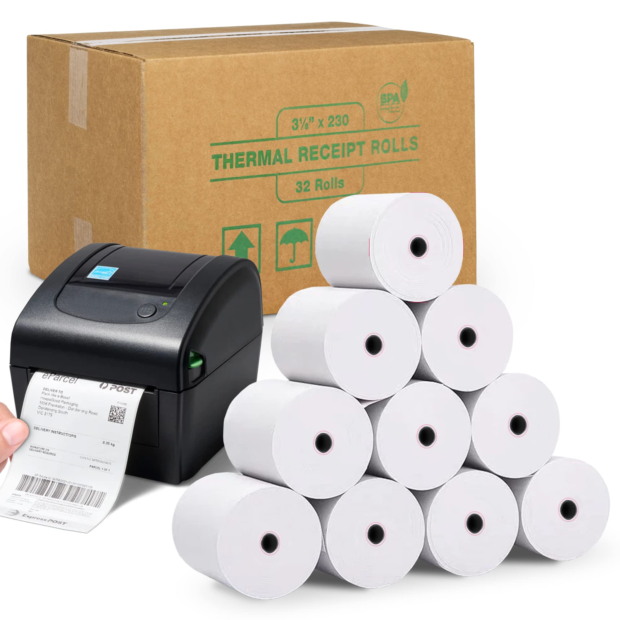 Book Cover FHS 3 1/8” X 230’ Thermal Paper for Receipts - 32 Rolls of Receipt Paper Compatible with Wide Range of POS Systems for Small Business – Use as Receipt Paper, Cash Registers Printer, ATM Machine 32 Pack