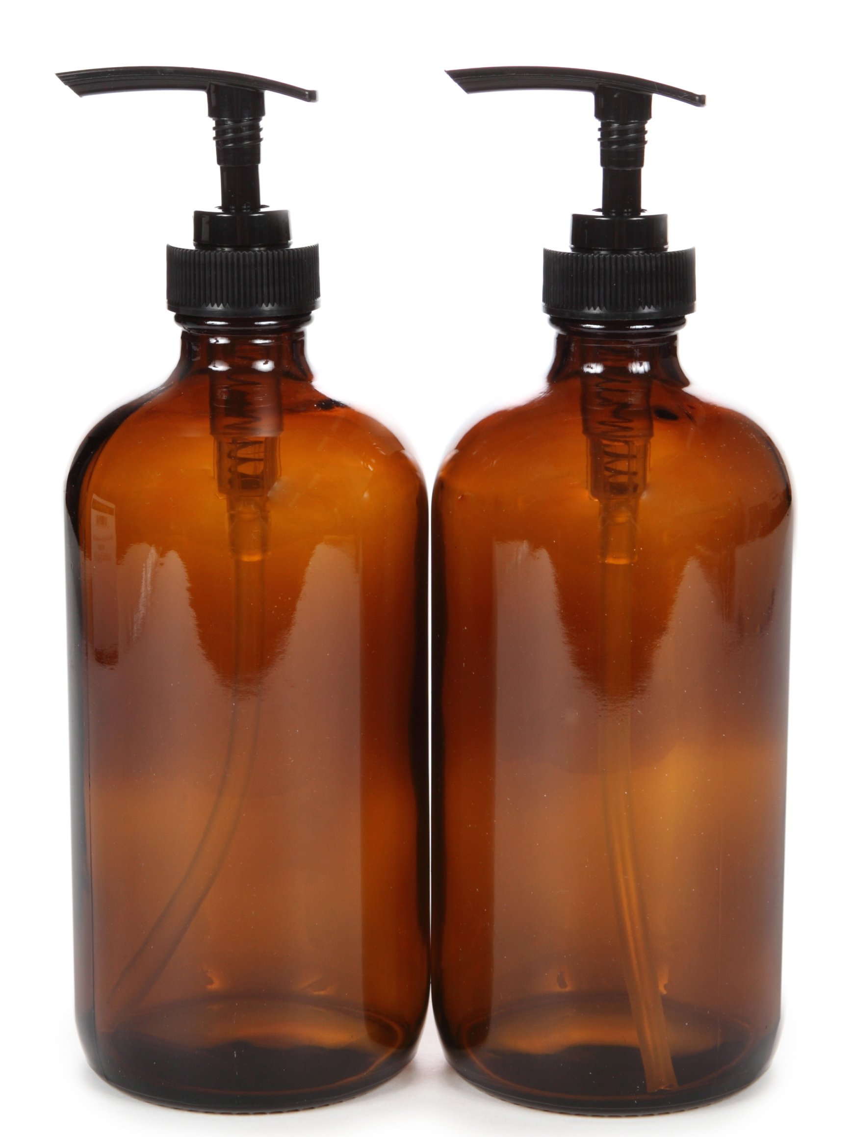Book Cover Vivaplex, 2, Large, 16 oz, Empty, Amber Glass Bottles with Black Lotion Pumps