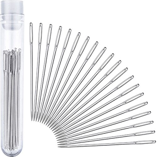 Book Cover Large-Eye Stitching Needles for Leather Projects with Clear Bottle, 20 Pack