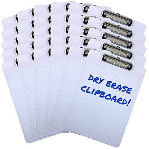 Book Cover Clipboard Dry Erase Surface 9'' x 12.5'' Letter Size Low Profile Clip Whiteboard (Pack of 30)