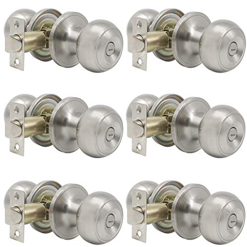 Book Cover Probrico Privacy Interior Door Knobs Bed and Bath Handle Levers Keyless Brushed Nickel Lockset 6 Pack