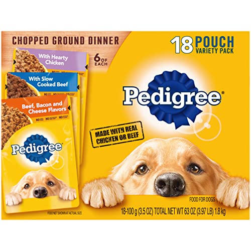 Book Cover PEDIGREE CHOPPED GROUND DINNER Adult Soft Wet Dog Food 18-Count Variety Pack, 3.5 oz Pouches