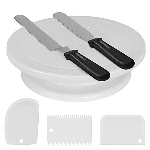 Book Cover Kootek Cake Decorating Kit Baking Supplies Cake Turntable with 2 Frosting Straight Angled Spatula 3 Icing Smoother Scrapers Baking Accessories Tools for Beginners and Pros, White