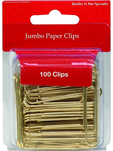 Book Cover 1InTheOffice Jumbo Paper Clips, Gold, Smooth, 100/Pack
