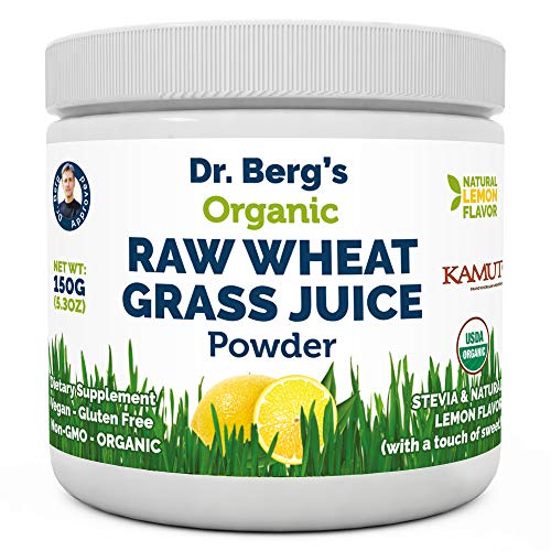Book Cover Dr. Berg's Organic Raw Wheat Grass Juice Powder with KamutTM - Natural Lemon Flavor - Rich in Vitamins, Chlorophyll & Trace Minerals - BioActive Dehydration & Ultra-Concentrated Nutrients (1 Pack)