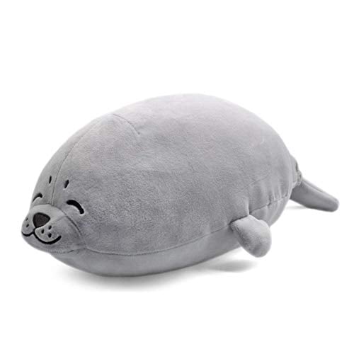 Book Cover Sunyou Cute Plush Seal Pillow Stuffed Animals Soft Cotton Toy Gray Chubby Throw Hugging Pillows Gifts for Kids Couples Adults 16.5 inches/45 cm (Small)