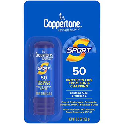 Book Cover Coppertone SPORT Sunscreen Lip Balm, SPF 50 Sunscreen for Lips, Water Resistant Lip Sunscreen SPF 50, Skin Protectant, 0.13 Oz Tube
