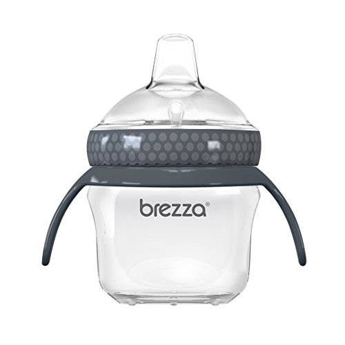 Book Cover Baby Brezza Transition Sippy Cup with Handles - Leak & Spill Proof - Soft Silicone Spout, BPA Free, Wide Mouth for Easy Cleaning - Great Transitional Cup for Infants and Toddlers â€“ 5 Ounce - Grey