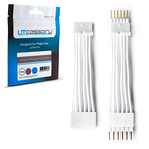 Book Cover Litcessory Controller to 6-Pin Adapter for Philips Hue Lightstrip Plus (Detachable Version, White - STANDARD 6-PIN V3)