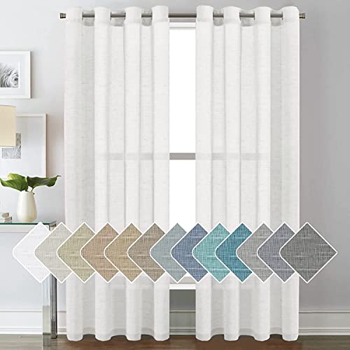 Book Cover H.VERSAILTEX White Sheer Linen Curtains for Living Room Curtains 84 inches Long Bedroom Curtains 2 Panel Sets, Grommet Semi Sheer Elegant Soft Light Filter Window Treatments Curtains,W52 x L84