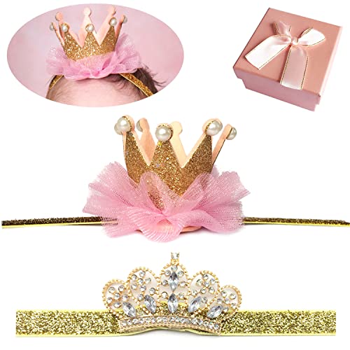 Book Cover Elesa Miracle Baby Hair Accessories Baby Girl's Gift Box with Shiny Tiara Crown Headband Set (2pc- Gold)
