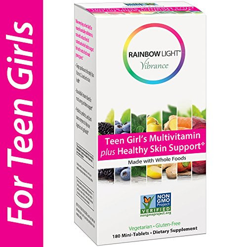 Book Cover Rainbow Light Vibrance Teen Girl's Multivitamin Plus Healthy Skin Support,Dietary Supplement Made with Whole Foods,180 Count Mini-Tablets