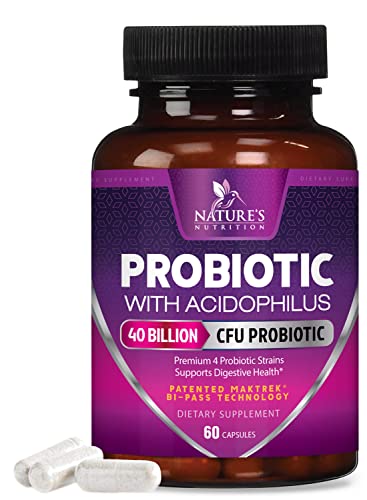 Book Cover Probiotics 40 Billion CFU - 15x More Effective with Targeted Release, Lactobacillus Acidophilus Probiotics, Bottled in USA, Non-GMO, for Women & Men, Immune Support and Digestive Health - 60 Capsules