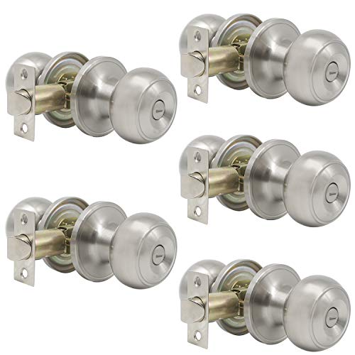 Book Cover Probrico Satin Nickel Finish Lockset Keyless Privacy Interior Doors Bed and Bath Handle Levers 5 Pack