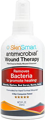 Book Cover SkinSmart Antimicrobial Wound Therapy, Hypochlorous Acid Safely Removes Bacteria so Wounds Can Heal, 8 Ounce Clear Spray 8 Fl Oz (Pack of 1)