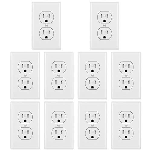Book Cover [10 Pack] BESTTEN 15A Tamper Resistant Decor Receptacle, Electrical Duplex Outlets with Decorator Wall Plate, Residential and Commercial Grade, Self-Grounding and Triple-Prong, UL Listed, White